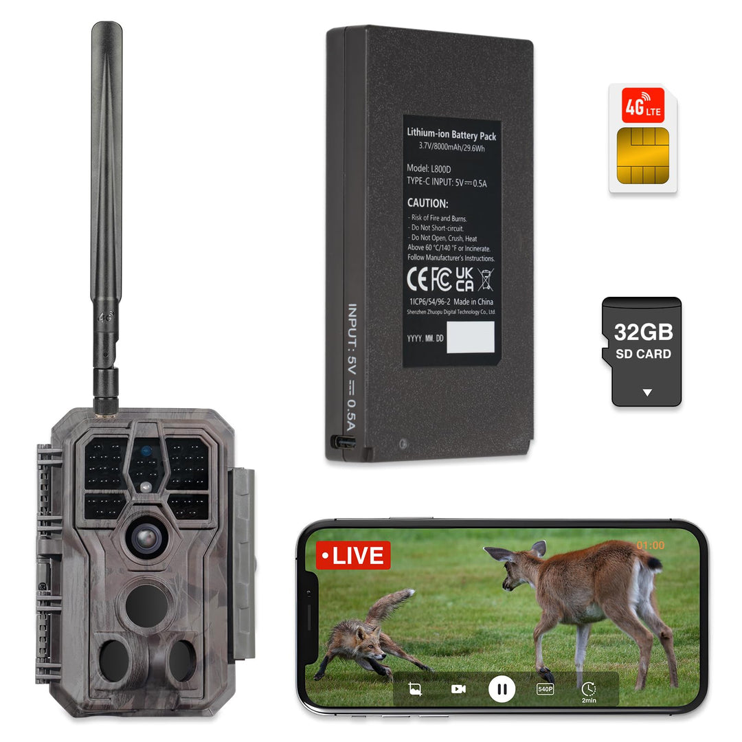 GardePro X50 Pro Max 4G LTE Wildkamera mit Live-Streaming, Wiederaufladbare 8000mAh Batterie, integr