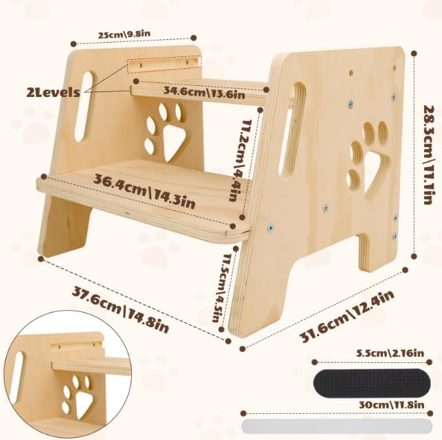 Tritthocker Kinder Holz Tritthocker 2 Stufen mit Griffen 3 Höhenverstellbar rutschfeste Matte Step S