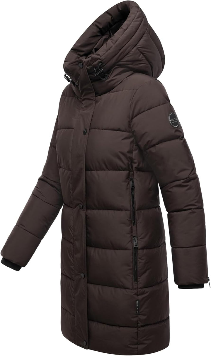 MARIKOO Damen Wintermantel warmer Steppmantel lang mit Kapuze und hohem Kragen Karumikoo XVI XS-5XL