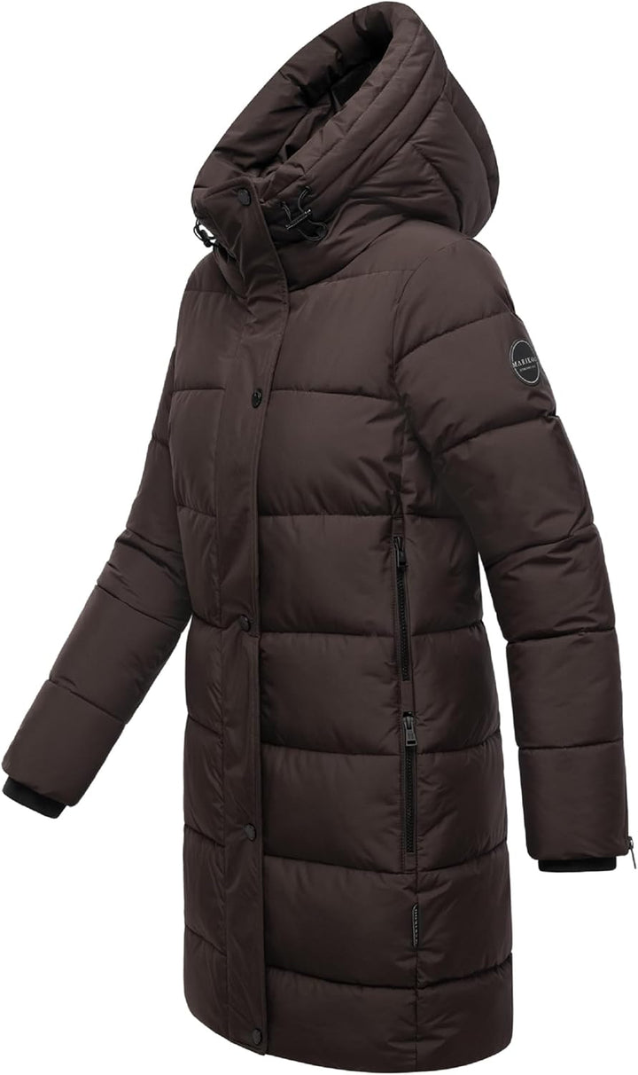 MARIKOO Damen Wintermantel warmer Steppmantel lang mit Kapuze und hohem Kragen Karumikoo XVI XS-5XL