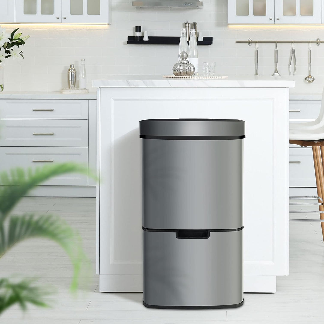 Ribelli Edelstahl - Mülltrennsysteme mit 3+1 Fächer - Mülleimer mit Sensor - 72 Liter (2x12 + 1x48 L