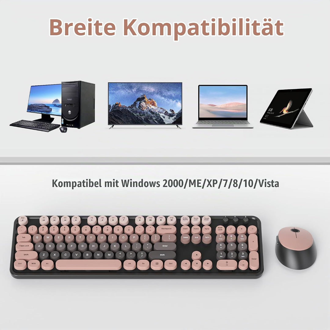 Kabellose Tastatur und Maus, 104 Schreibmaschinentastatur in Voller Grösse mit Nummernblock, 2.4 GHz