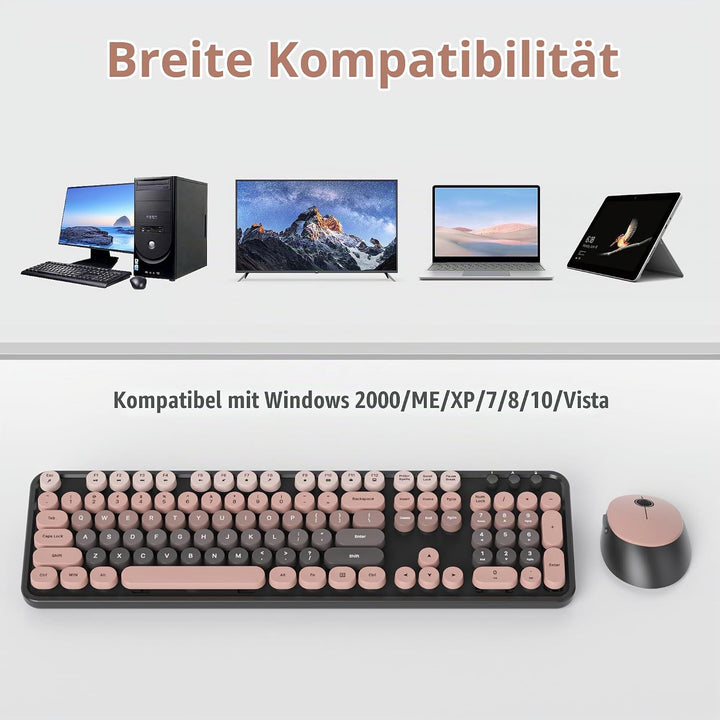 Kabellose Tastatur und Maus, 104 Schreibmaschinentastatur in Voller Grösse mit Nummernblock, 2.4 GHz