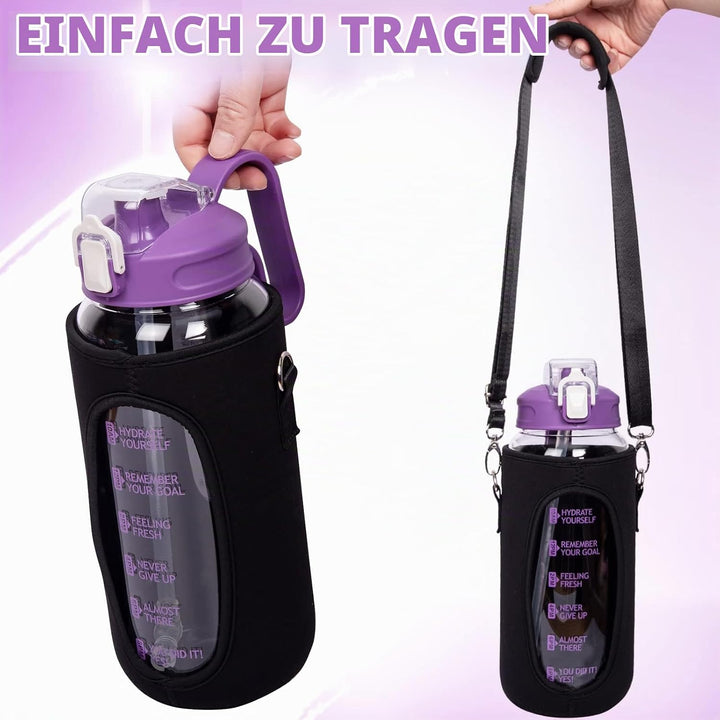 DEARRAY 1.5l Trinkflasche Glas mit Strohhalm &amp; Zeitmarkierung 1.5 liter Grosse Motivation Glasflasch