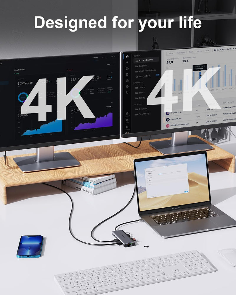 USB C Docking Station Dual Monitor 8K+4K HDMI Display, 10-in-1 4K@120Hz Dockingstation USB C Hub mit