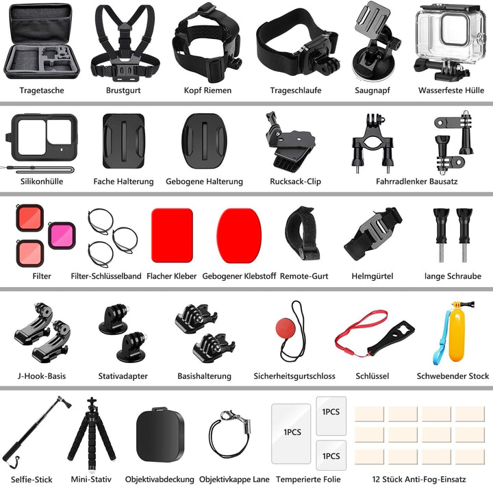 Zubehör Set Kit Bundle für GoPro Hero 13 Black, oGoDeal Wasserdicht Schutzhülle Wasserdicht Gehäuse
