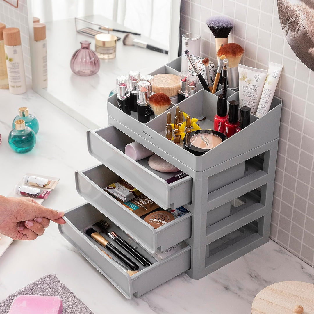InnovaGoods - Make-up Organizer mit 3 Schubladen und 9 Fächern, Grosse Kapazität, Multifunktional fü