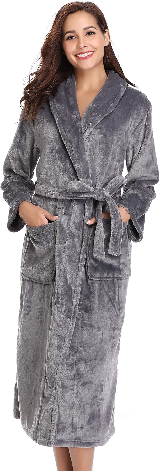 Vlazom Winter Bademantel weicher Flanell Bademantel Damen Saunamantel mit Kapuze Flauschiger Morgenm