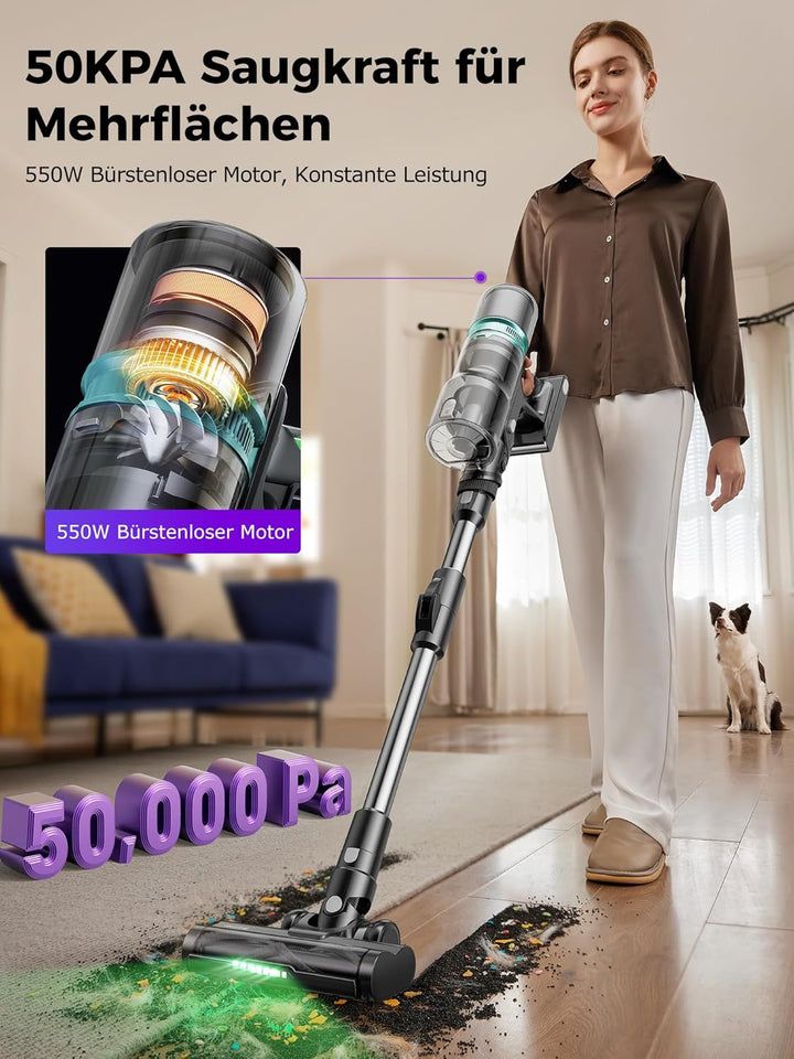 Proscenic P16 Akku Staubsauger Kabellos, 550W 50000pa 65Min mit Flexibles Biegegelenk, GreenEye-Tech