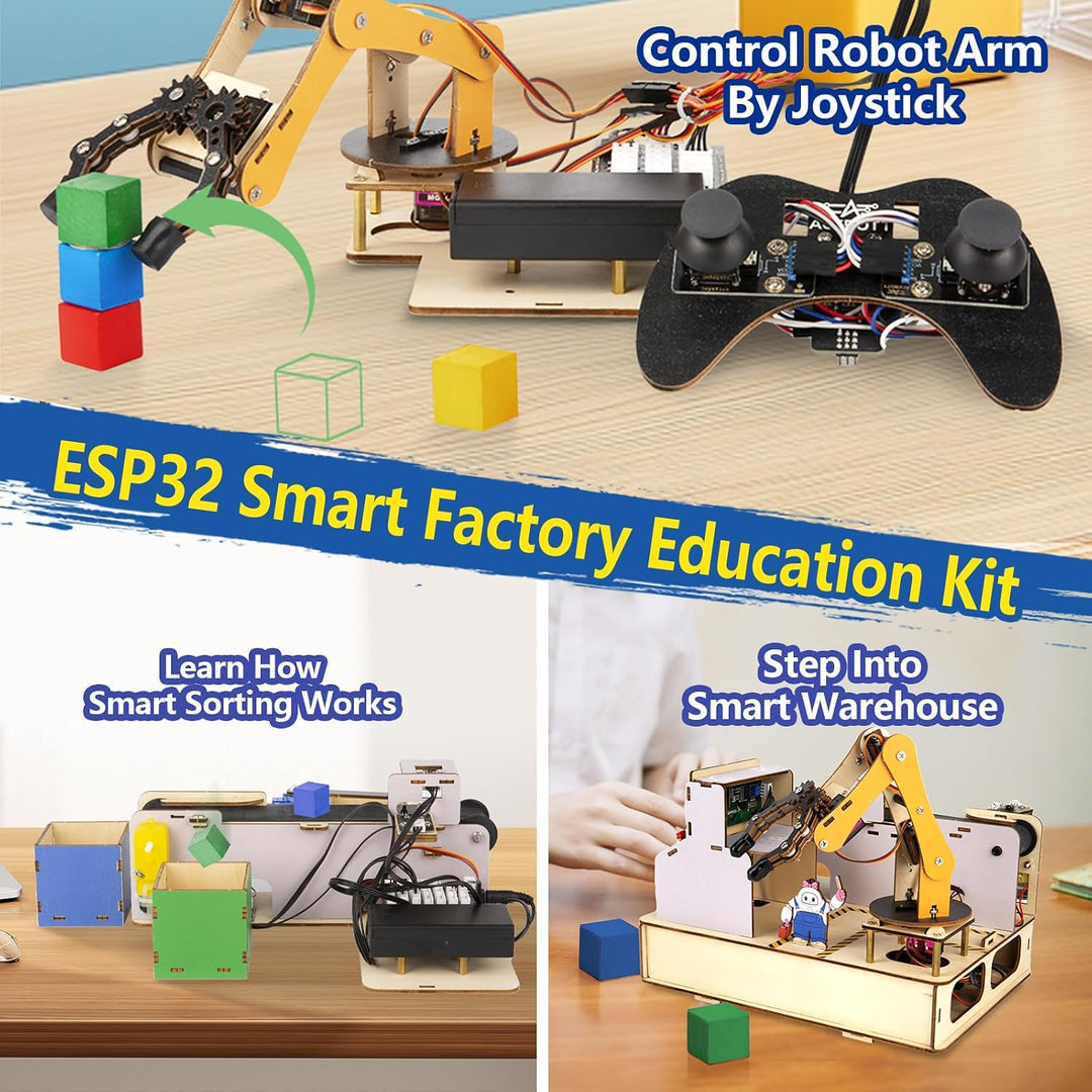 IoT STEM Kit for Kids，Smart Factory Starter Kit for Arduino ESP32，3D Wooden Puzzles DIY Model Scienc