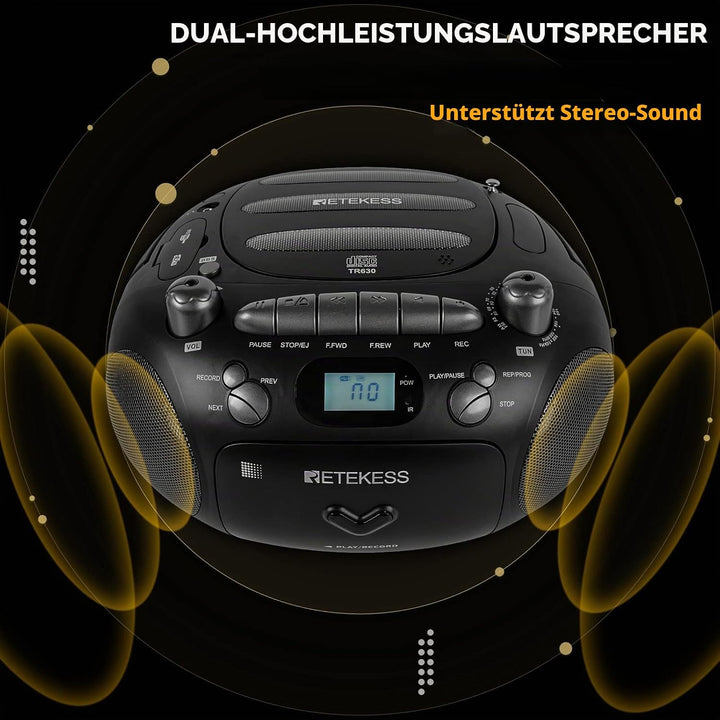 Retekess TR630 CD Player mit Kassette, Radio Batteriebetrieben, Kassettenrecorder, mit Fernbedienung