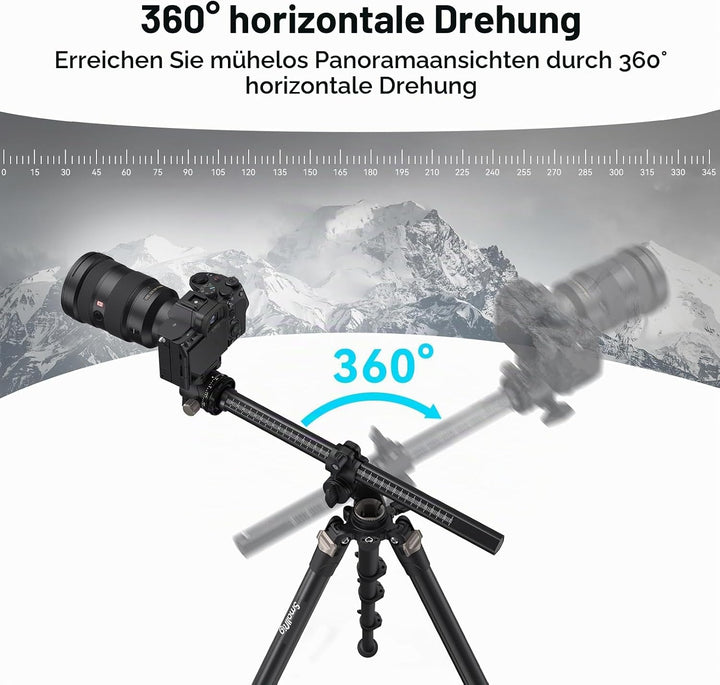SMALLRIG 73 Zoll Kamerastativ, 360° drehbare Mittelsäule, horizontales Stativ Einbeinstativ, mit Sma