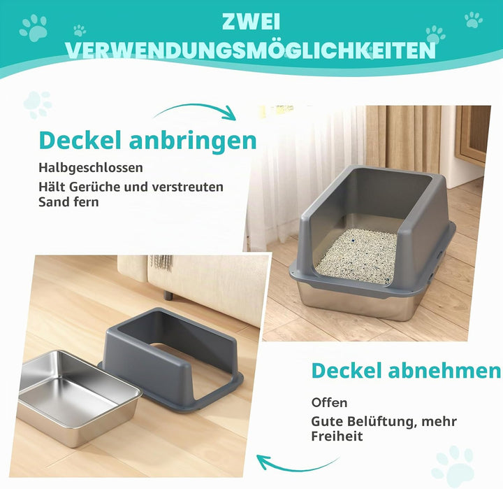 Katzenklo Edelstahl mit Deckel, katzentoilette, 25 cm katzenklo hohem Rand | katzenklo offene, extra