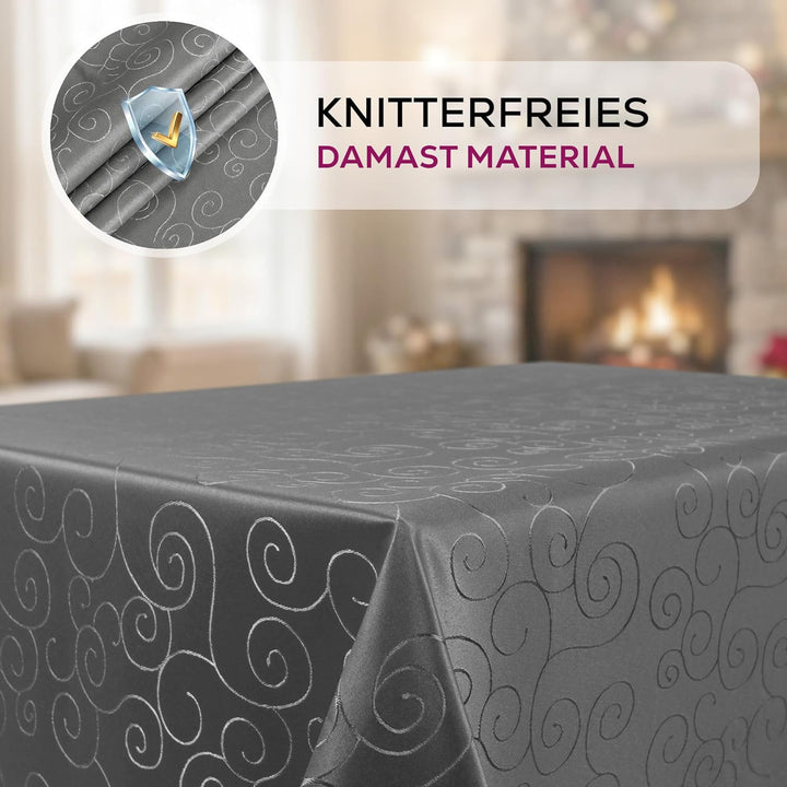 BEAUTEX Tischdecke Damast Ornamente - Bügelfreies Tischtuch - Fleckabweisende, Pflegeleichte Tischwä