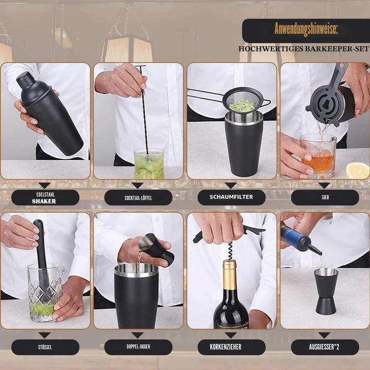 OBALY Barkeeper Kit 11-teilig Cocktail Shaker-Muddler für Cocktails 25oz Boston Shaker-Bar-Zubehör m