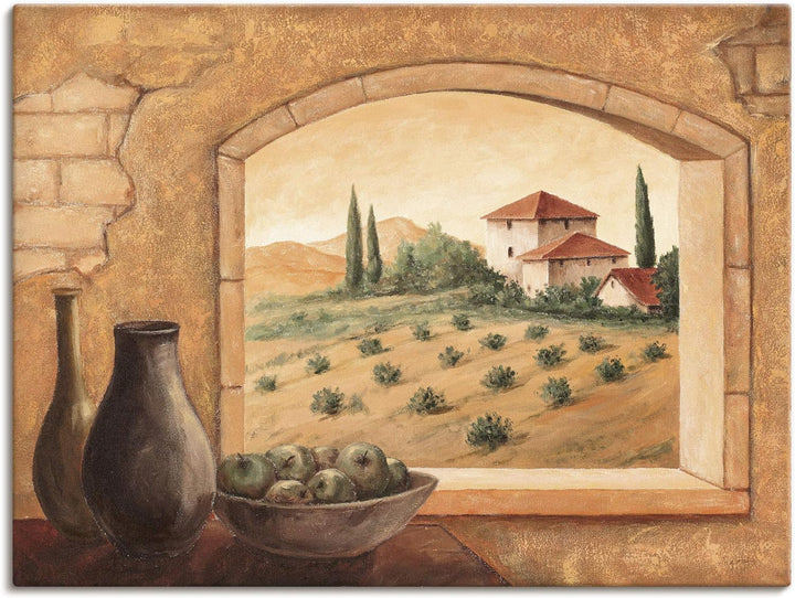 Artland Leinwandbild Wandbild Bild auf Leinwand 60x45 cm Wanddeko Fensterblick Fenster Toskana Lands