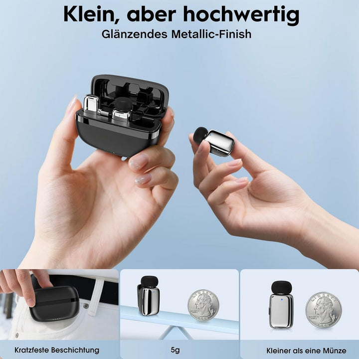 Kabelloses Mini-Mikrofon für Phone/Android/Pad 2er-Pack, Lavalier Ansteckmikrofon mit Lightning, USB