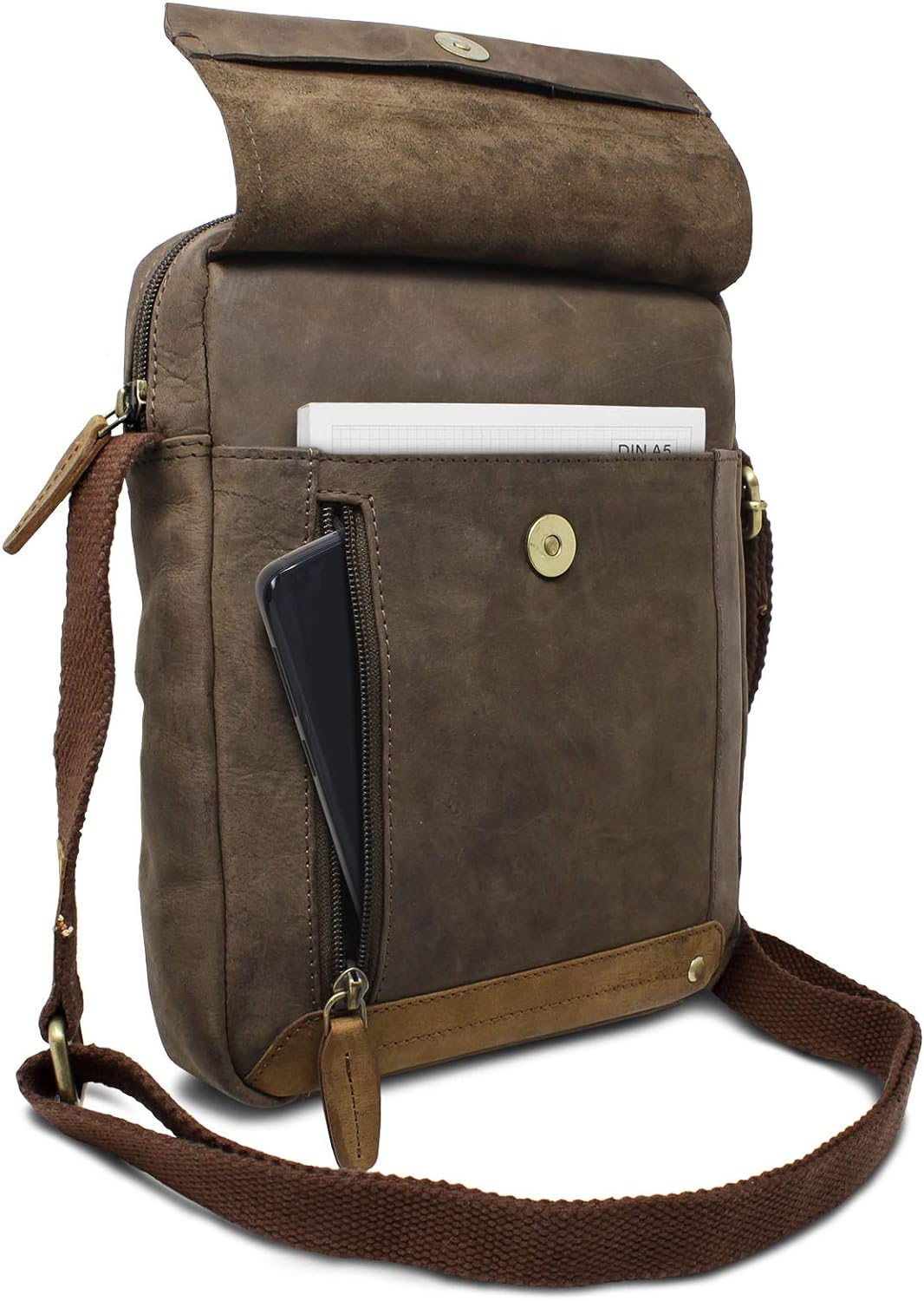 ROYALZ 'Idaho' Vintage Leder Umhängetasche Klein Herren Kompaktes Design Männer Ledertasche Mini Mes