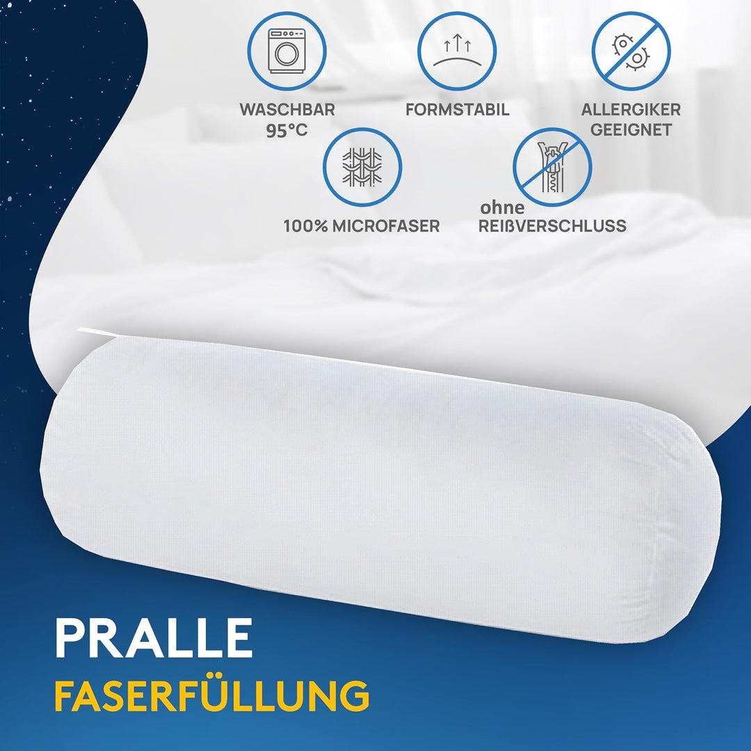 LILENO HOME Microfaser Nackenrolle 15x40 cm [2er Set] bis 95 Grad waschbar mit Reissverschluss - Kop