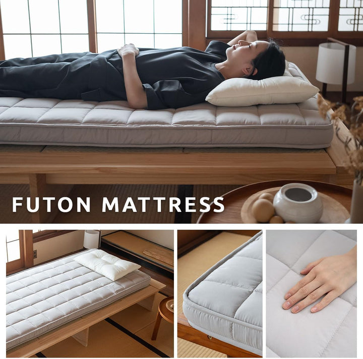 EMOOR Japanische Gepolsterte Futon Matratze Machi 90 x 202 cm Grau, Urethan- und Polyester (Fest) Zw