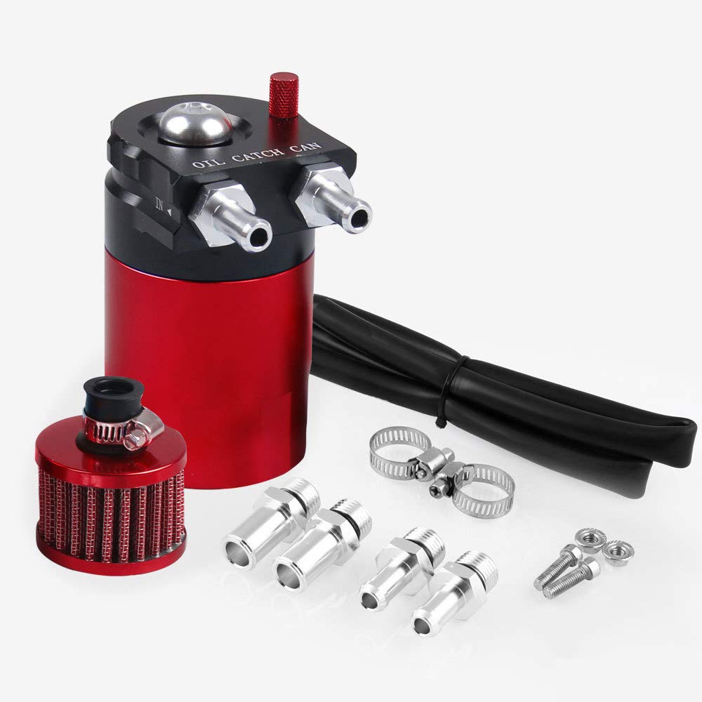 TOTMOX Auto Oil Catch Can Dieselbehälter Luftfilter 300 ml Baffle Breather Fuel Tank – Rot, rot