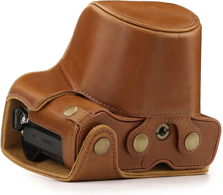 MegaGear Olympus OM-D E-M10 Mark III (14-42mm) Ever Ready Leder Kamera-Case mit Trageriemen und Batt