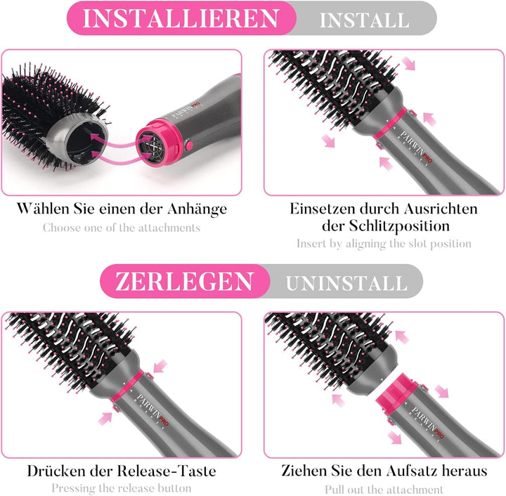 4 IN 1 Haartrockner Warmluftbürste Set, PARWIN PRO BEAUTY Styler-Set, Föhnbürste mit 4 Aufsätze zum