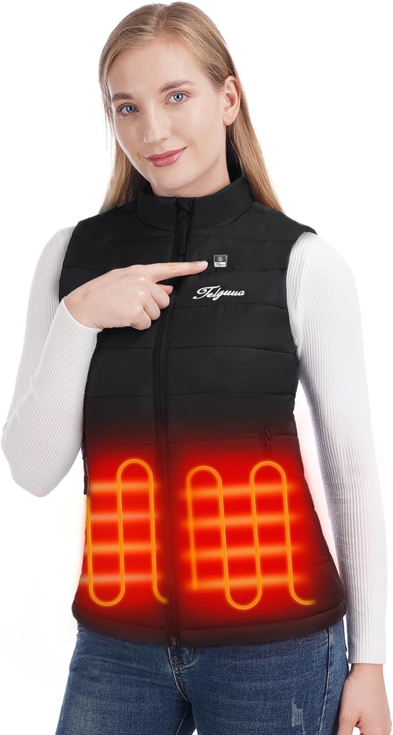 Telguua Beheizbare Weste mit Powerbank 5V 12000mAh, Damen Heizweste Beheizten Weste, USB Wärmeweste