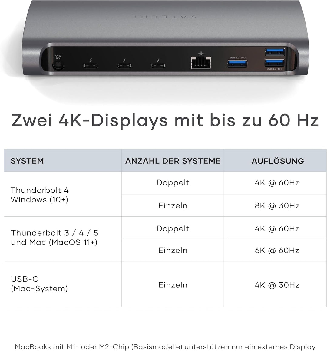 SATECHI Thunderbolt-4 Dockingstation 11-in-1 mit Host-Anschluss, 100W PD, 3X Thunderbolt 4, USB-A 3.