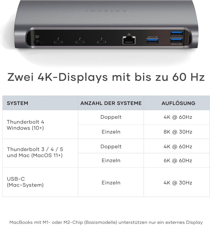 SATECHI Thunderbolt-4 Dockingstation 11-in-1 mit Host-Anschluss, 100W PD, 3X Thunderbolt 4, USB-A 3.