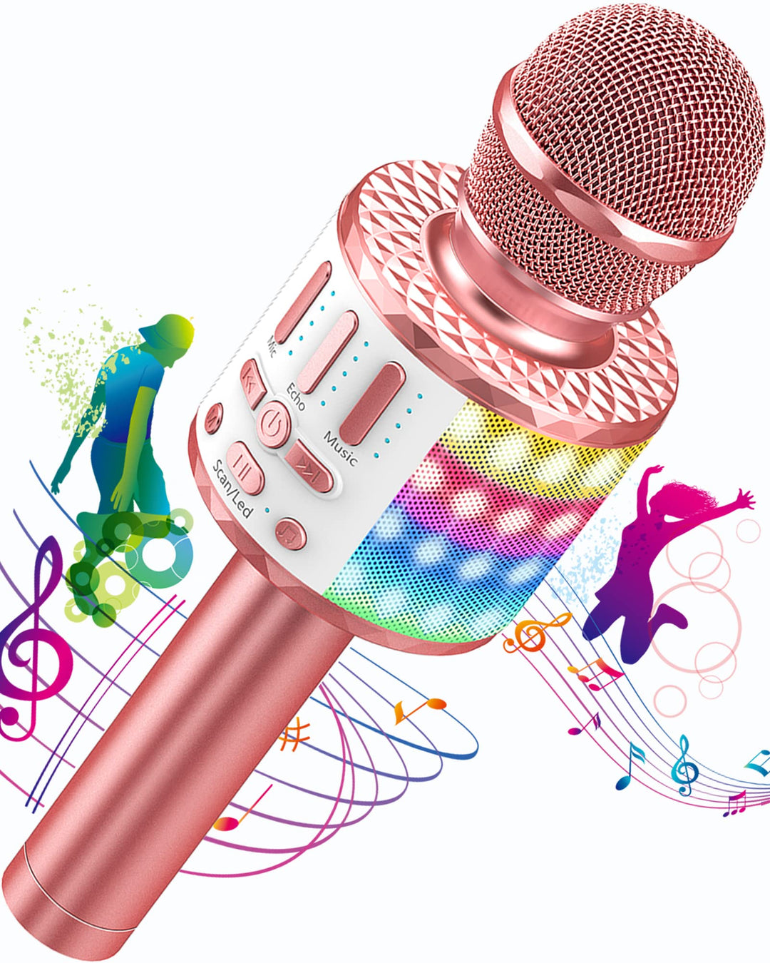 Karaoke Mikrofon, Drahtloses Bluetooth Mikrofon Kinder mit LED, Tragbares Karaoke Maschine zum Singe