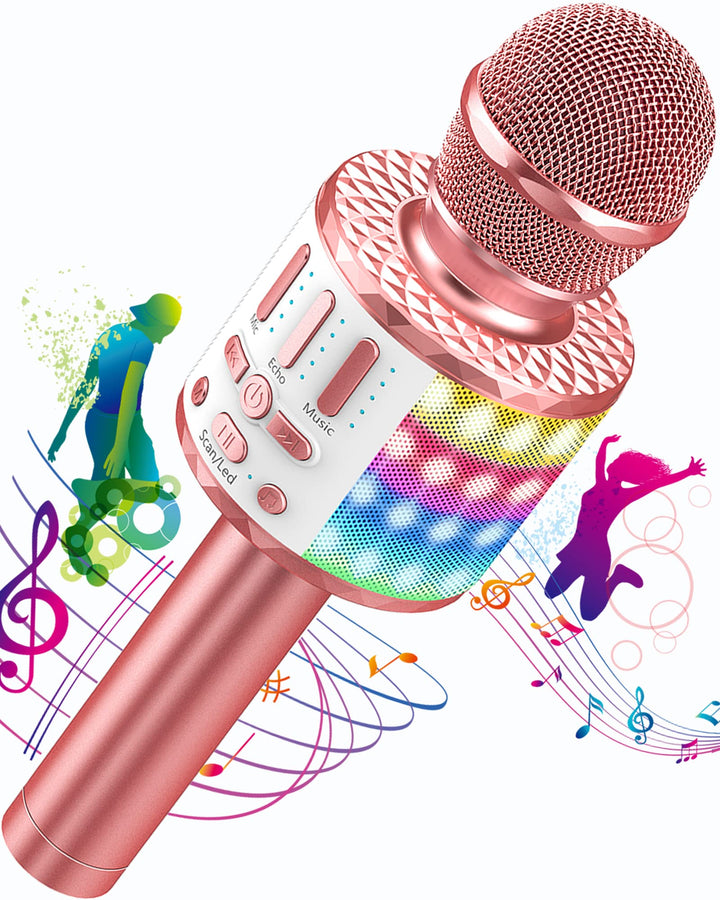 Karaoke Mikrofon, Drahtloses Bluetooth Mikrofon Kinder mit LED, Tragbares Karaoke Maschine zum Singe
