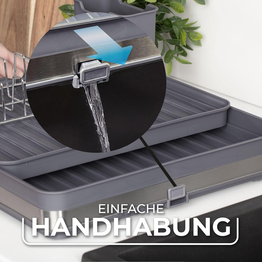 Vileda Abtropfgestell Geschirr - Platzsparendes Design mit Besteckhalter - Geschirrablage ausziehbar