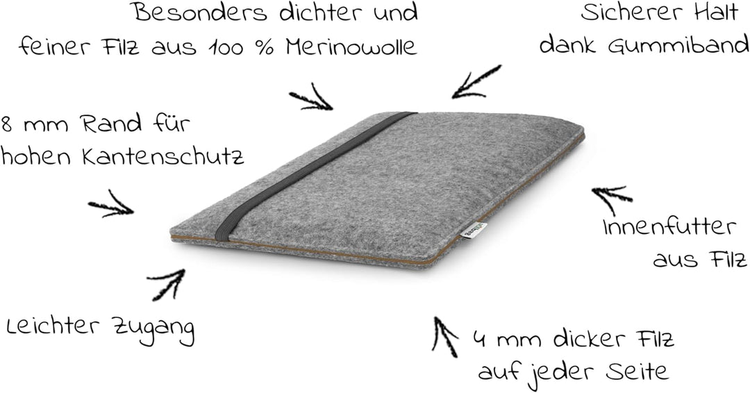 Stilbag massgeschneiderte Tablet-Hülle FINN | Tasche aus Filz Schutzhülle | Made in Germany Hellgrau