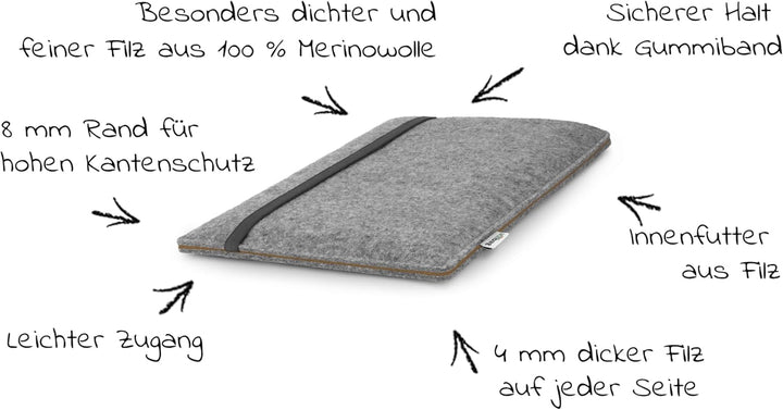 Stilbag massgeschneiderte Tablet-Hülle FINN | Tasche aus Filz Schutzhülle | Made in Germany Hellgrau