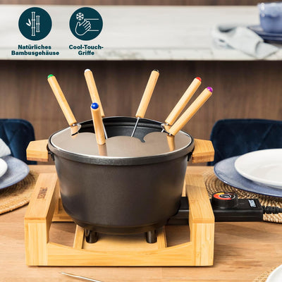 Princess Bambus Fondue Pure Black - geeignet für bis zu 8 Personen, 800 Watt, 1,5L Fasssungsvermögen