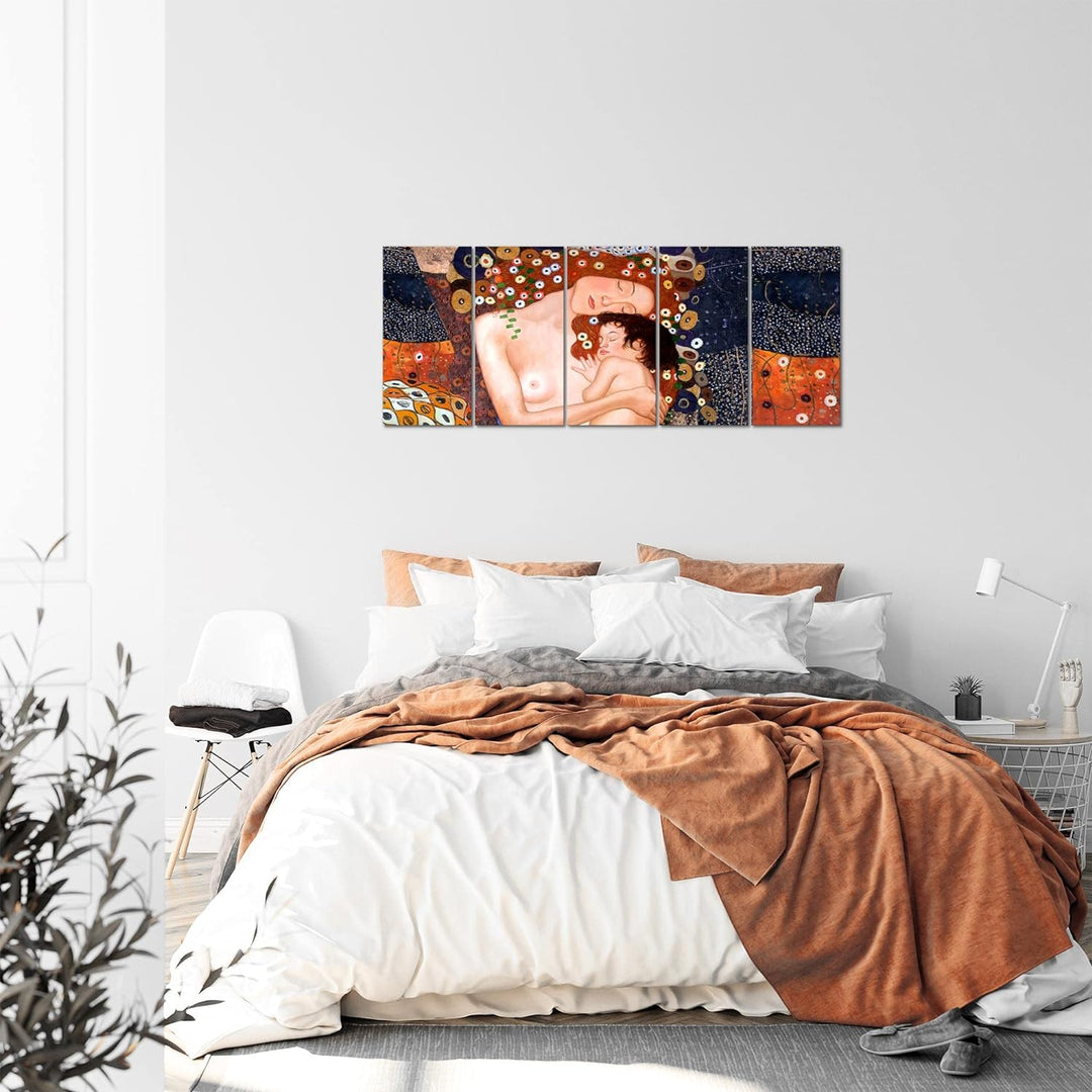 Runa Art Bild Gustav Klimt Mutter und Kind Wandbilder auf Vlies Leinwand 5 Teilig Wanddekoration Woh