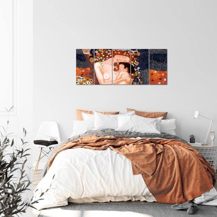 Runa Art Bild Gustav Klimt Mutter und Kind Wandbilder auf Vlies Leinwand 5 Teilig Wanddekoration Woh