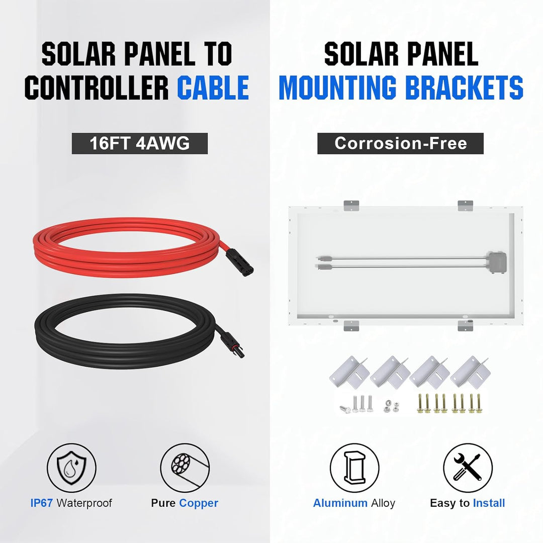 ECO-WORTHY 100W 12V Solarpanel Kit für Wohnmobil Boot 12V Batterie: 100W Monokristallinem Solarmodul