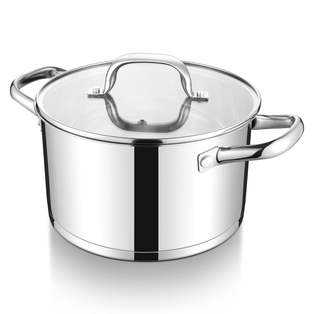 22cm Kochtopf, Onader 3-Lagiger Boden Edelstahl Topf Induktion mit Glasdeckel, 4,7L Nudeltopf Suppen