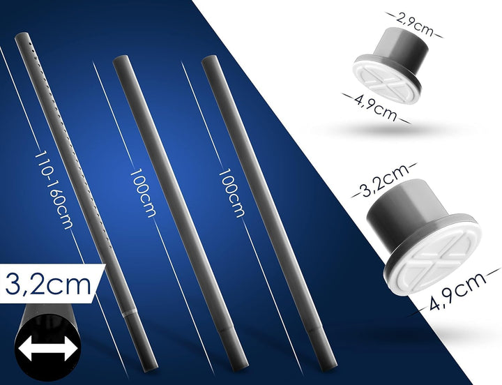 MEISENBERG Gardinenstange ohne Bohren 310-360cm, Ø32mm Grau Multifunktionale Vorhangstange zum Einkl