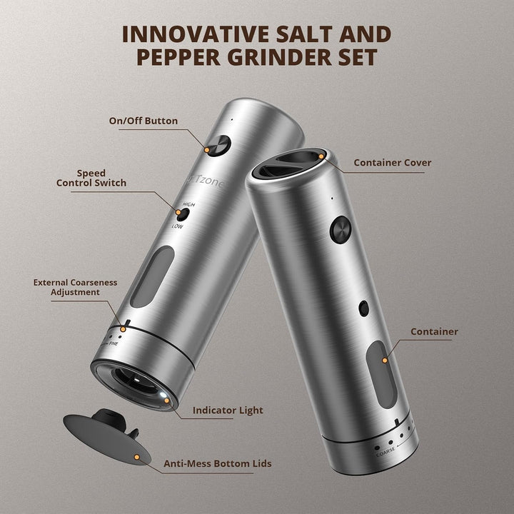 Salz und Pfeffermühle Elektrisch Set, HZTzone USB-C Wiederaufladbar Gewürzmühle mit Ladestation, Ker