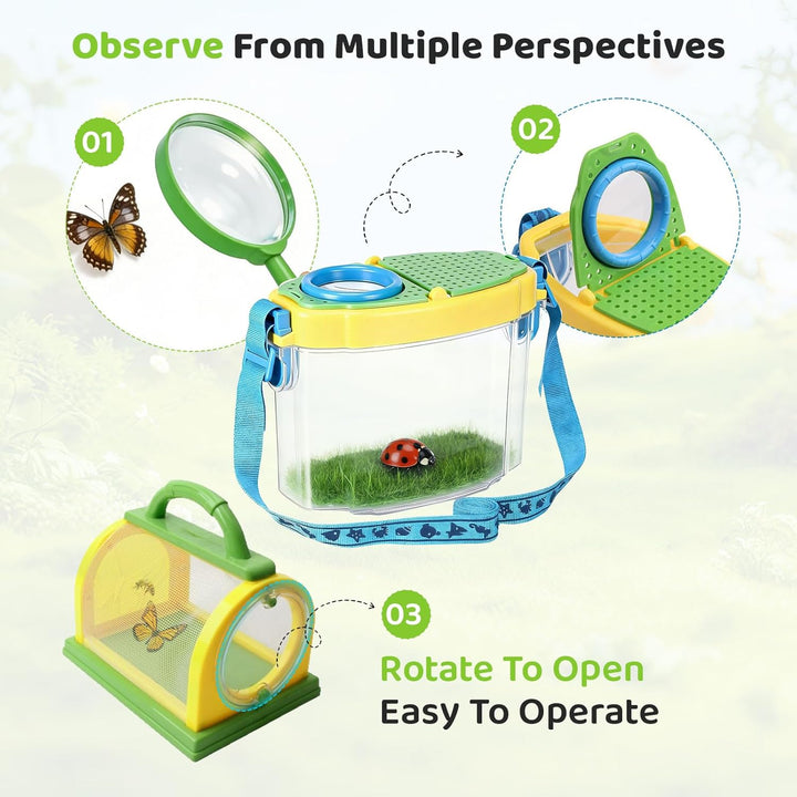 Kids Outdoor Explorer Kit Forscher Set Kinder, enthält Schmetterlingsnetz, Insektenbehälter, Lupe, I