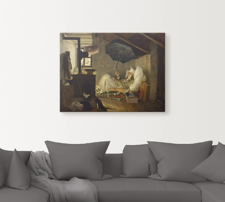 ARTland Leinwandbilder Wandbild Bild auf Leinwand 60x45 cm Wanddeko Dach Zimmer Ofen Regenschirm Arm