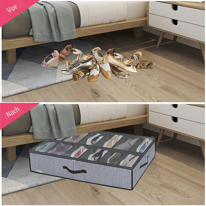 homyfort 2 Stück Unterbett-Kommode für Schuhe mit Durchsichtigem Deckel - Schuhaufbewahrungstasche S