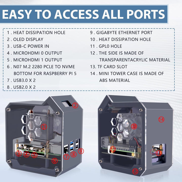 GeeekPi N07 Mini Tower NVMe NAS Kit für Raspberry Pi 5, mit N07 M.2 NVMe SSD Pip PCIe Peripheral Boa