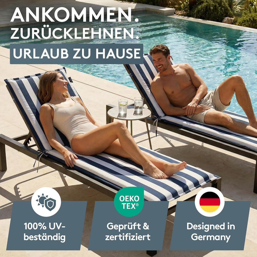 LILENO HOME Sonnenliege Auflage als [1er Set - Rollliege] in Blockstreifen Blau - Gartenliegen Aufla