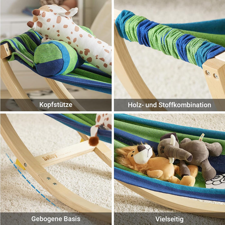 SoBuy Hängematte Kinder mit Sicherheitsstopper, Kinderliege, Schaukelliege aus Holz mit Kopfkissen,