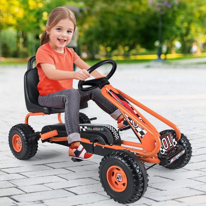 COSTWAY Gokart mit verstellbarem Sitz, Go Kart mit Handbremse, Tretauto bis 30 kg belastbar, Pedal G