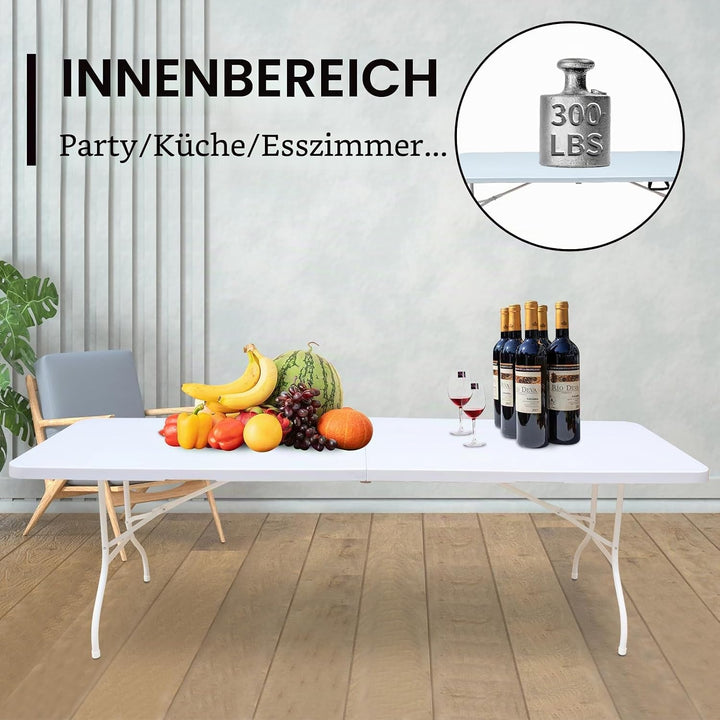 Klapptisch aus Kunststoff, tragbar, robust, weiss, für Camping, Party, Garten, Abendessen, Küche, Ar